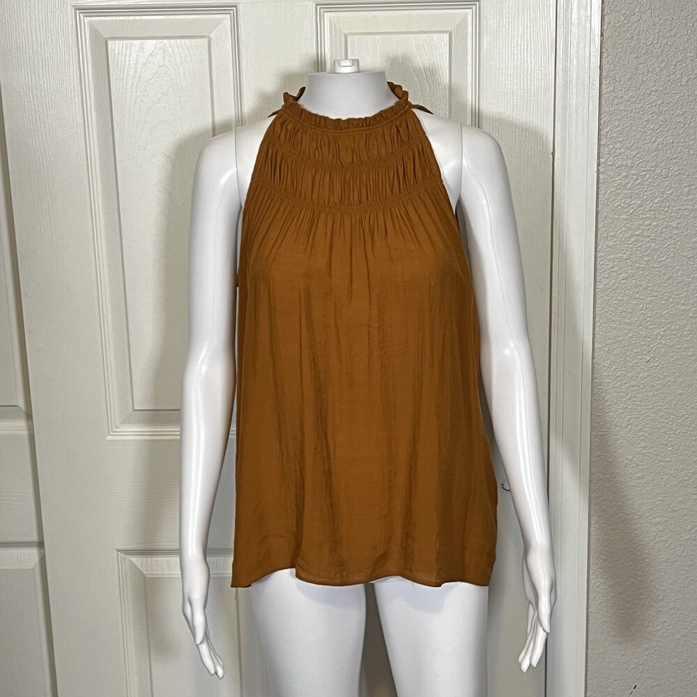 Nanette Lepore Top Womens M Sleeveless High Neck Smocked Ruffle